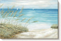 Beach Coastal Canvas Wall Art: Sea Reed Hand Painting Vintage Abstract Blue Ocean Boat Nautical Pictures Modern Seascape Grass Path Artwork Decor for Bathroom Bedroom-Ruum Studio Home