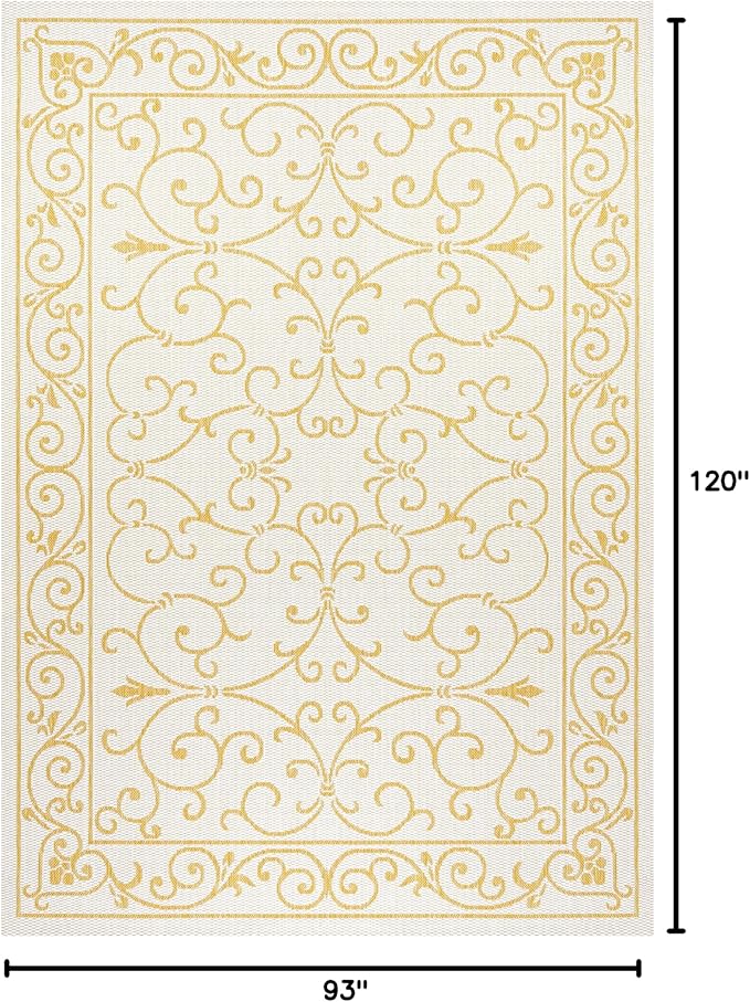 JONATHAN Y Vintage Filigree Indoor Outdoor Area Rug 8X10 Cream/Yellow, Charleston Textured Weave for Backyard, Patio, Porch, Easy-Cleaning, High Traffic, Pet-Friendly, Non-Shedding (SMB106M-8)-Ruum Studio Home