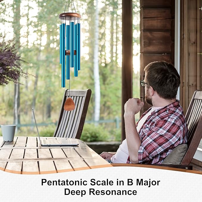 Large Aluminium Wind Chimes 37 Inches to Create a Zen Atmosphere Suitable for Outdoor, Garden, Patio Decoration. Classic Wind Chimes with Wind Catcher Suitable as A Gift for Unisex(Blue)-Ruum Studio Home