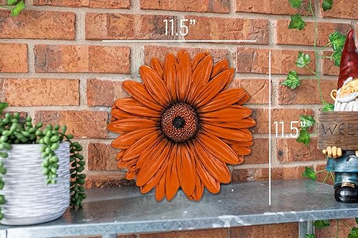 NAT & Jules Gerbera Daisy Flower Shaped Dimensional Indoor Outdoor 12 inch Cast Resin Decorative Garden Stepping Stone, Patio, Walkway Sculpture Yard Art, Orange-Ruum Studio Home