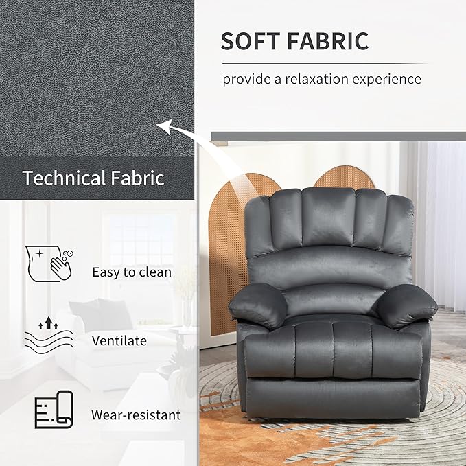 Luxlen Manual Recliner Chair, Reclining Chair with Overstuffed Armrest and Backrest, Living Room Single Sofa Recliners,Light Grey-Ruum Studio Home