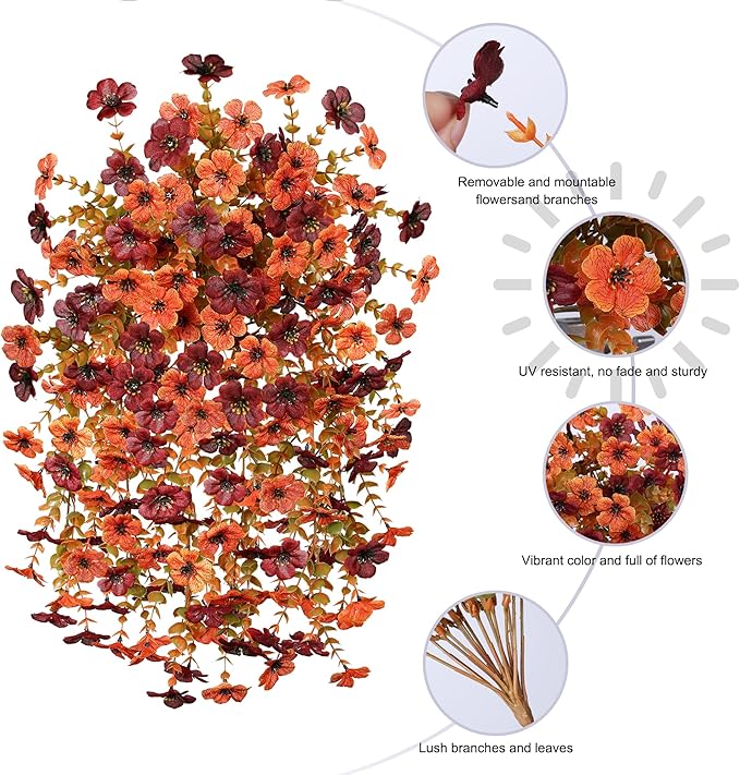 INSPRING Fake Autumn Flowers for Outdoors, 2Pcs Artificial Fall Light Orange & Brown Daisy Outside Decor, Fake Hanging Decoration, Realistic Plants, Silk Flower for Porch Patio Balcony Planter-Ruum Studio Home