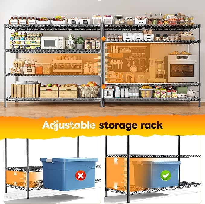 REIBII 2560LBS Storage Shelves 55.5"W Metal Shelving Unit 4 Tier Wire Shelving Commercial Adjustable Garage Shelving Heavy Duty for Storage Rack for Pantry, Garage, Kitchen, 55.5"W x 18"D x 55.5"H-Ruum Studio Home