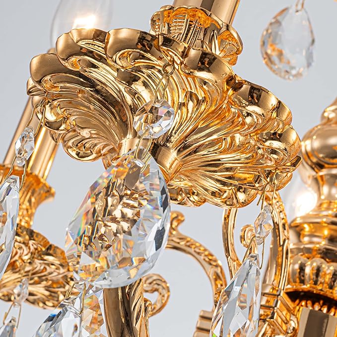 French K9 Crystal Maria Theresa Chandeliers, Luxury Vintage Pendant Light Fixture for Dining Room, Living Room, D17.7*H25~72 inch (Adjustable), Clear Crystal & Brass Finish Frame-Ruum Studio Home