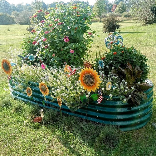 1 Pack 8x3x1.5FT Galvanized Raised Garden Bed Kit Oval Metal Ground Planter Box Outdoor Bottomless Planter Raised Beds for Vegetables Flowers Herbs Fruits, Green-Ruum Studio Home