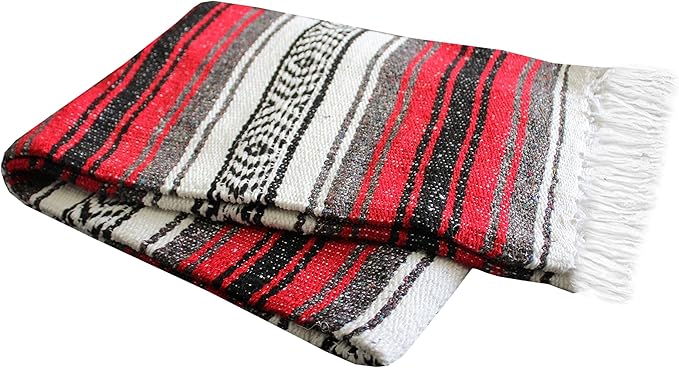 Del Mex Classic Mexican Blanket, Large Authentic Woven Falsa Throw (70"x50"), Artisan Southwest Décor for Beach, Yoga, Outdoors (Red)-Ruum Studio Home