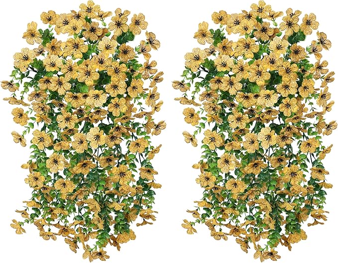 INSPRING Artificial Flowers Fall Faux Outdoor Outside Plants, 2 PCS Fake Silk UV Resistant Look Real Yellow Daisy Trailing Vines for Front Door Porch Planter Urn Patio Balcony Decoration-Ruum Studio Home