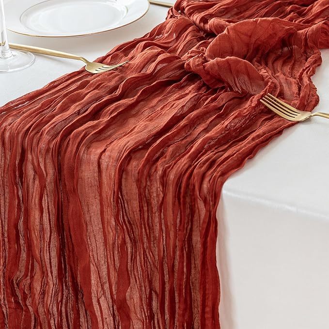 Sioloc Terracotta Table Cloth Cheesecloth Table Runner 10ft Rustic for Tea Wedding Party Baby Bridal Centerpiece Fall Decor for Home Halloween Thanksgiving-Ruum Studio Home