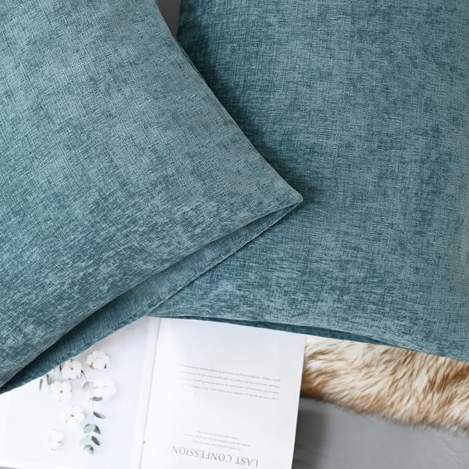 CaliTime Throw Pillow Covers Decorative 20 X 26 Inches Pack of 2 Cozy Chenille Standard Pillow Shams Cases for Couch Sofa Bed Living Room Home Smoke Blue-Ruum Studio Home
