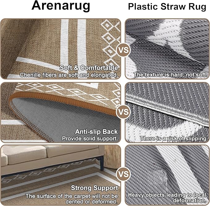 Outdoor Patio Rug, Outside Rectangular Carpet, Moroccan Geometric Rugs, Washable Large Indoor Outdoor Rug 6x9 Mats for RV, Picnic, Backyard, Deck, Balcony, Porch, Beach-Ruum Studio Home