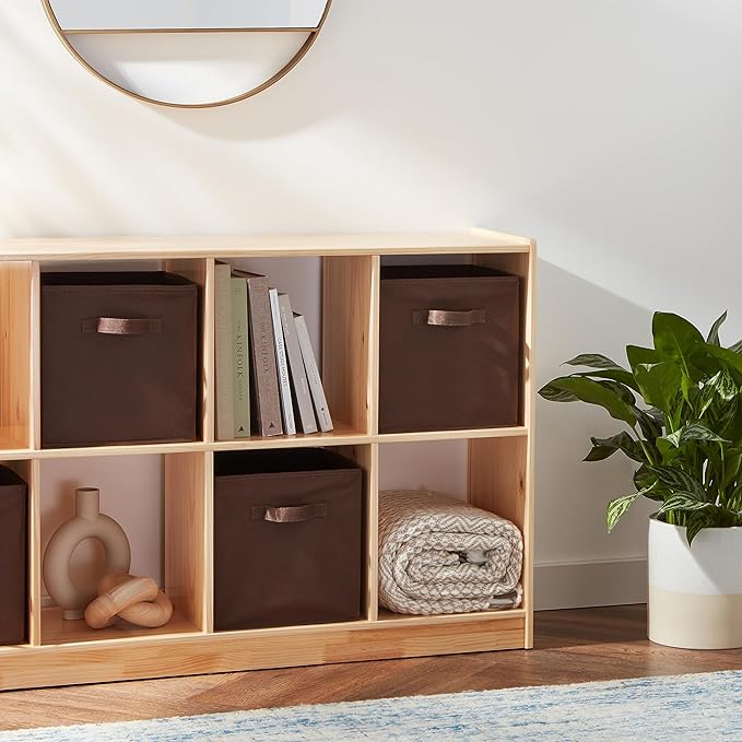 Amazon Basics Cube Organizer Storage Bins Handles, Collapsible Fabric, Pack of 6, 10.5"x10.5"x11", Brown-Ruum Studio Home