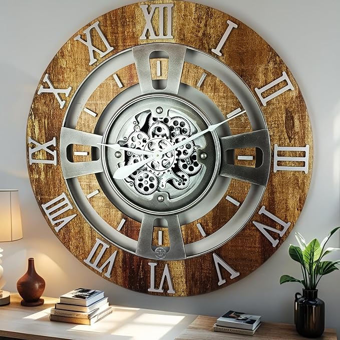 The Gears Clock Real Moving Gear Wall Clock England Line (Vintage Brown, 24 inches (60 cm))-Ruum Studio Home