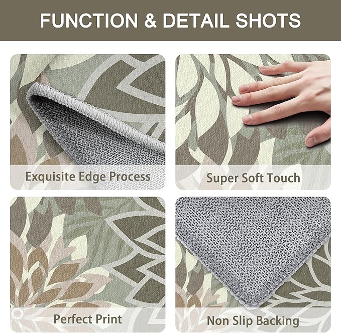 Area Rug 2x6 Brown White Washable Entry Rug Multicolored Tropical Botanical Modern Floral Indoor Kitchen Door Mat Entrance Carpet Non Slip for Bedroom Living Room, Porch-Ruum Studio Home