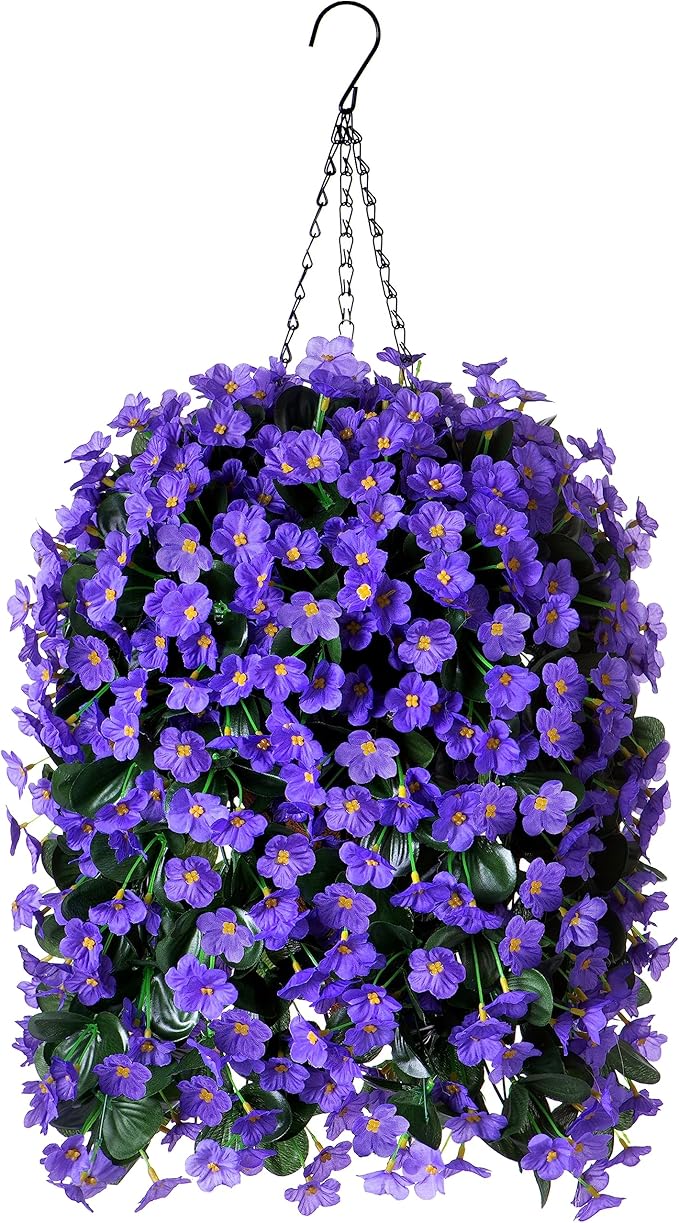 Artificial Fake Outdoor Hanging Flowers Plants Basket for Outside Porch Decoration, Fake Silk UV Resistant Look Real Purple Orchid Traing Vines for Home Balcony Yard Patio Garden Decor-Ruum Studio Home