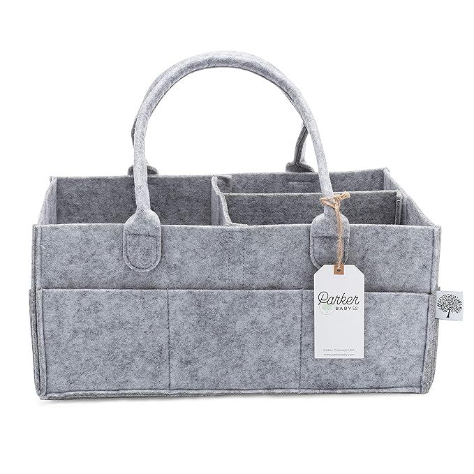 Parker Baby Co. Diaper Caddy - Nursery Storage Bin and Car Organizer for Diapers and Baby Wipes - Gray, Large-Ruum Studio Home