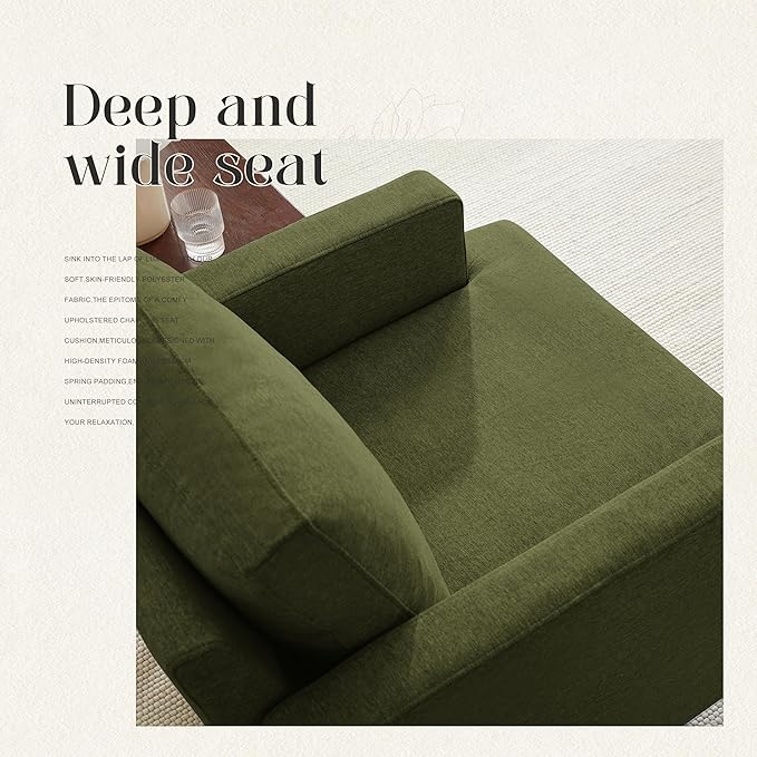 Mid-Century Accent Chair,Modern Linen Fabric Armchair for Living Room,Comfy Upholstered Reading Accent Chairs for Bedroom,Single Sofa Chair with Wood Legs (Green, 2 Pack)-Ruum Studio Home