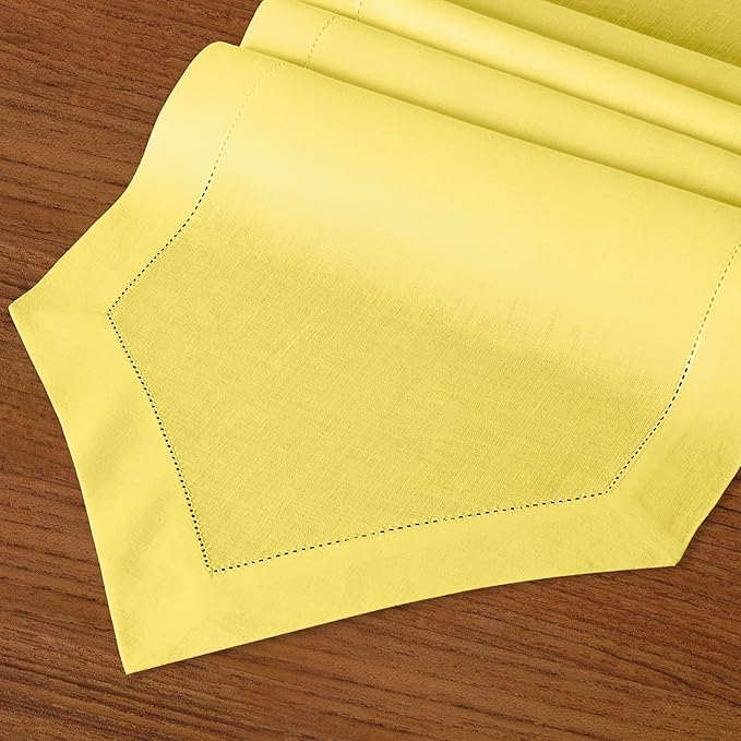 D'Moksha Homes Lemon Yellow Linen Table Runner 108 Inches Long - 100% Pure Linen Diamond Table Runner 14 x 108 Inch for Dining, Fall and Halloween - Machine Washable-Ruum Studio Home