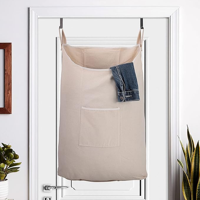 2 pack Laundry Collector, Laundry Hamper, Door Hanging Laundry bag with hooks (Beige, 2PC X 65Liters)-Ruum Studio Home