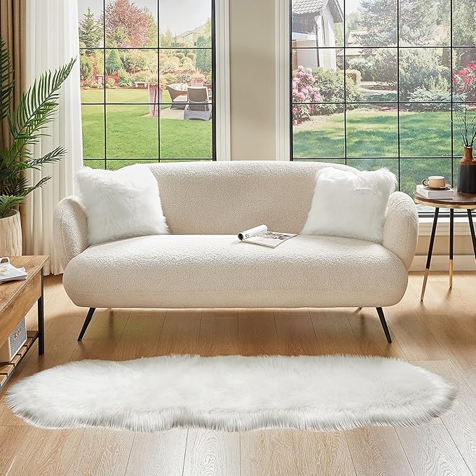 AMTOVO Faux Sheepskin Rug, White Ultra Soft Fluffy Shag Area Rug, 2 x 6 ft Faux Fur Rug for Bedroom Sofa Throw Cushion Room Decor, Sheepskin-Ruum Studio Home