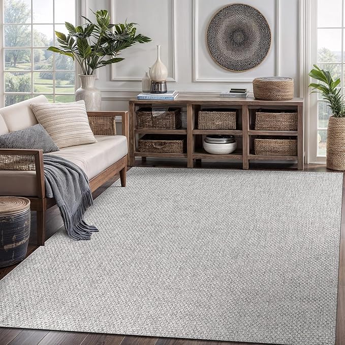 CAMILSON Easy Jute Rug 6x9, Indoor Outdoor Gray Color Farmhouse Area Rugs for Living Room Patio and Kitchen Rug, Solid Boho Woven Design, Easy-Cleaning, Washable Outside Carpet Alfombras (6 x 9)-Ruum Studio Home