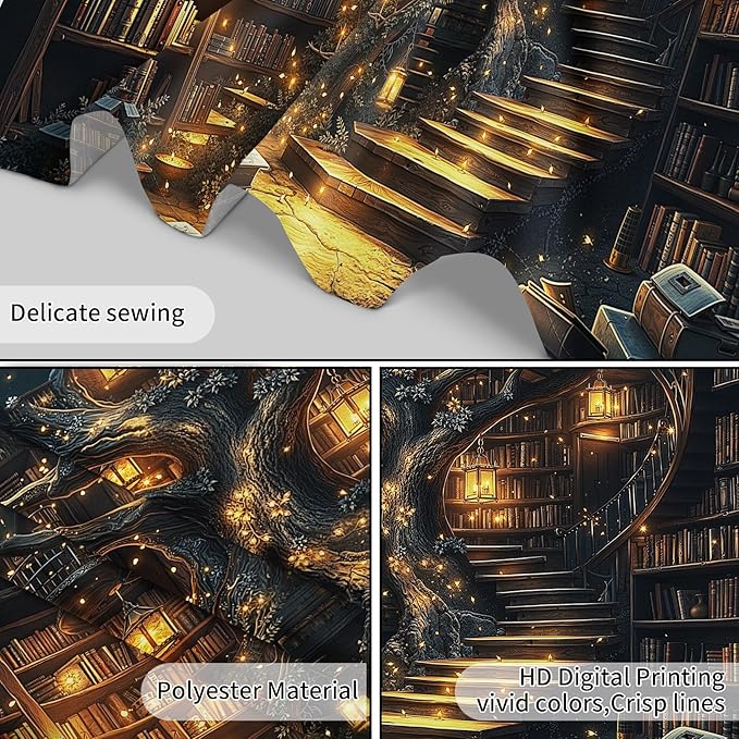 HVEST Fantasy Library Bookshelf Wall Tapestry Fairytale Tree Magic Bookshelf Tapestry Wall Hanging Retro Vintage Tapestries for Classroom Study Room Bedroom Living Room Dorm, 70.9L x 92.5W Inches-Ruum Studio Home