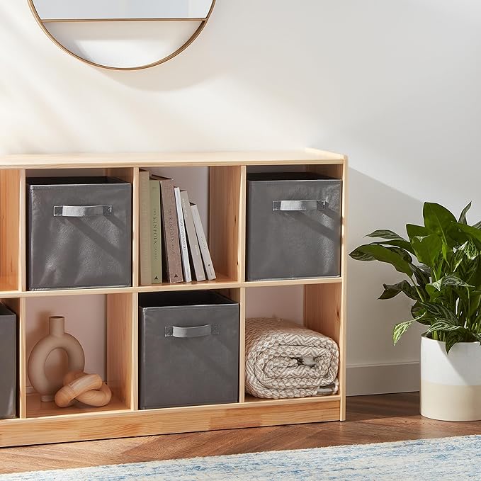 Amazon Basics Collapsible Fabric Storage Cubes Organizer with Handles, Sturdy, Gray, 10.5-x-10.5-x-11-inch, Pack of 6-Ruum Studio Home