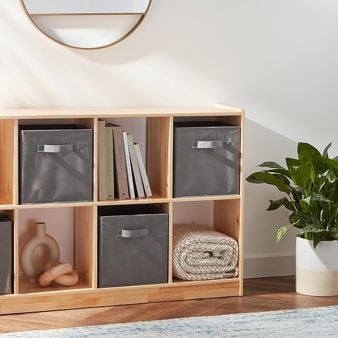 Amazon Basics Collapsible Fabric Storage Cube Bins Organizer with Handles, Sturdy, Gray, 13-x-13-x-13-inch, Pack of 6-Ruum Studio Home