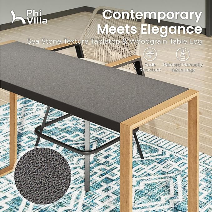 PHI VILLA 3 Piece Outdoor Bar Set, High Top Patio Bistro Table and Bar Chairs with Teal Textilene Fabric & Rustproof Metal Frame for Backyard, Balcony, Garden & Poolside-Ruum Studio Home