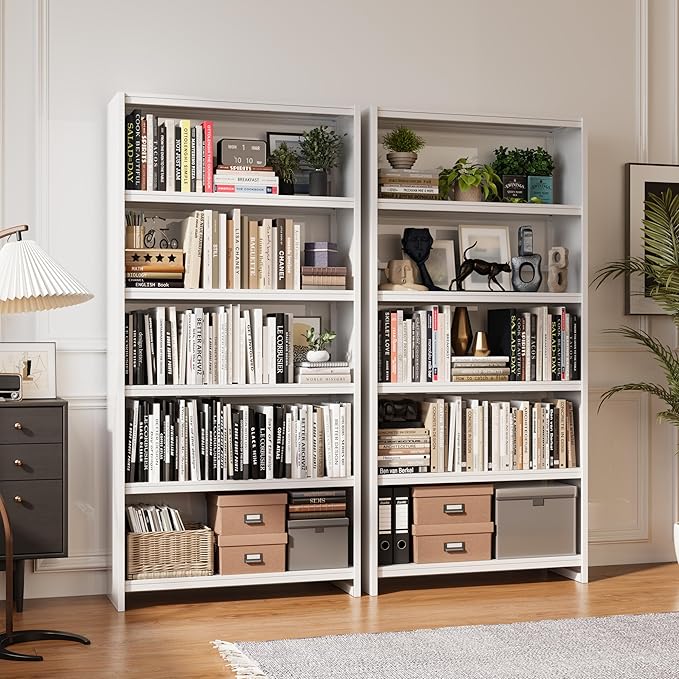 69.3" H Home Office Bookcase Shelf Storage,5 Tier Bookcase with Open Display Shelves,Industrial Wide Bookshelf with Metal Frame for Home Office, Living Room, Bed Room (34.1" W)-Ruum Studio Home