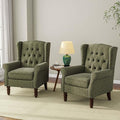 Accent Chair, Upholstered Armchair with Button Tufted High Back & Solid Wood Legs, Comfy Wingback Reading Single Sofa Chair for Small Spaces, Living Room, Bedroom (Green, Set of 2)-Ruum Studio Home