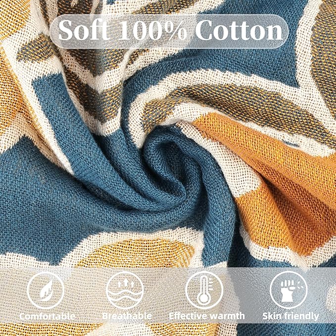 Boho Throw Blanket for Bed - 100% Pure Cotton Ultra Soft Rustic Quilt - Farmhouse Decor Bed Blankets, All Season Rustic Throw for Sofa Couch Chair(60"×80", Floral)-Ruum Studio Home