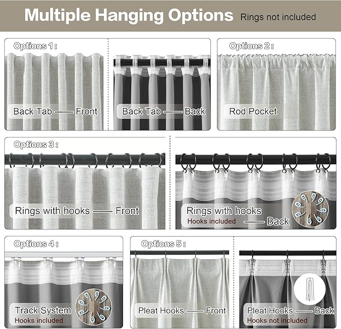 RAIN CITY Natural Blackout Curtains 96 Inch Long 2 Panels Set,Back Tab/Rod Pocket/Pleated Look with Hooks,Linen Blend Textured Rustic Farmhouse Heat Insulated Summer Drapes for Living Room 50W x 96L-Ruum Studio Home