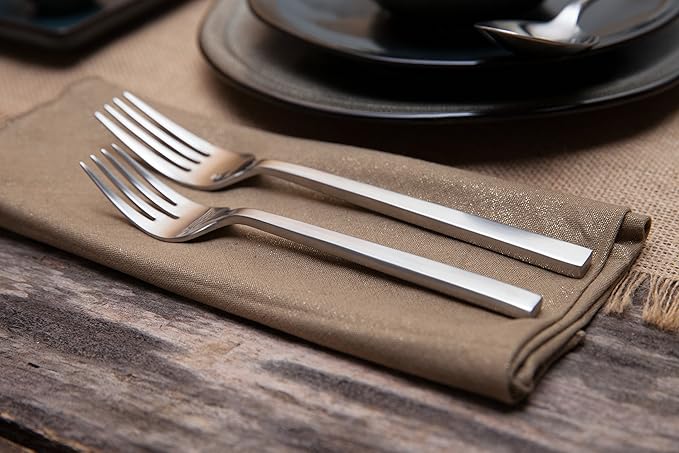 FORTESSA Arezzo 18/10 Stainless Steel Flatware, 5 Piece Place Setting With Knife, Forks and Spoons (Service For 1), Dishwasher Safe, Brushed Gold-Ruum Studio Home