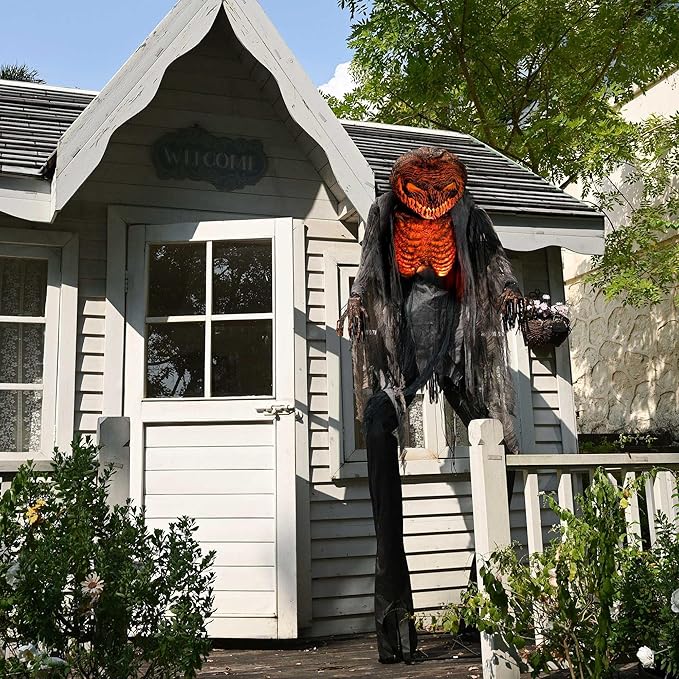AW 7 Ft Scary Giant Large Animated Halloween Decorations Evil Monster Alien, Jack-O-Lantern Pumpkin Props, Horror Halloween Party Motion & Sound Activated Glowing Head 2025-Ruum Studio Home