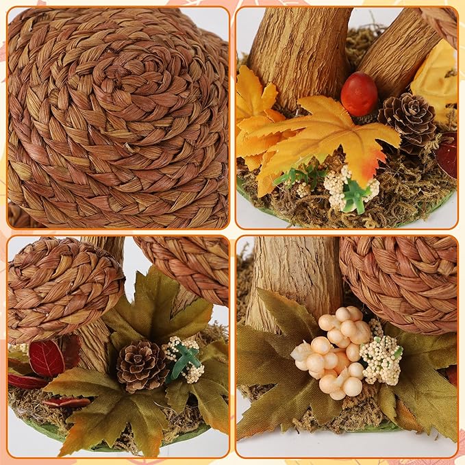 winemana 2 Pack Mushroom Fall Decor - Handmade Woven Mushrooms Figurines, Rustic Farmhouse Table Centerpieces for Thanksgiving, Autumn Home, Shelf & Kitchen Decor-Ruum Studio Home
