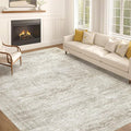 Washable Area Rugs for Living Room -10x12 Neutral Vintage Distressed Floral Farmhouse Boho Large Soft Floor Rug Indoor Non Slip Carpet for Living Room Bedroom Dining Room Office - Beige-Ruum Studio Home