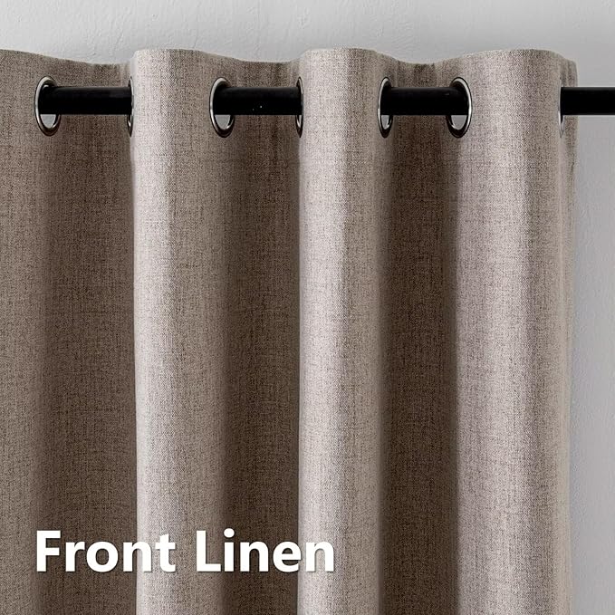Linen Curtains 90 Inch Length 2 Panels Set, 100% Blackout Curtains Textured Thermal Insulated, Grommet Light Blocking Drapes for Living Room Bedroom Luxury Decor(52W × 90L inch, Linen)-Ruum Studio Home
