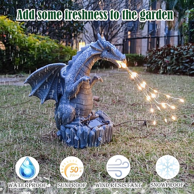 Dragon Solar Garden Statues Outdoor Decoration with LED Light Strings,Dragon Figurine Solar Lights Lawn Décor,Outside Statue Ornament for Patio, Balcony, Yard,Unique Gifts for Mom Grandma-Ruum Studio Home