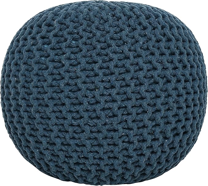 REDEARTH Round Pouf Bean Bag Ottoman - Foot Stool Hand Knitted - Home Decor Pouffe Stuffed - Cable Boho Poof Beanbag Footrest for Living Room - Nursery - Bedroom - Patio (19.5"x19.5"x14") - Teal-Ruum Studio Home