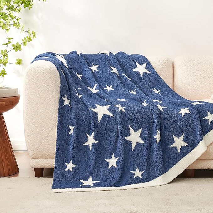 Snuggle Sac American Star Patriotic Throw Blanket Blue, July 4th Blanket Ultra Soft Cozy Throw Blanket for Couch,Sofa, Bed, Living Room, Blue,50x60 inches-Ruum Studio Home