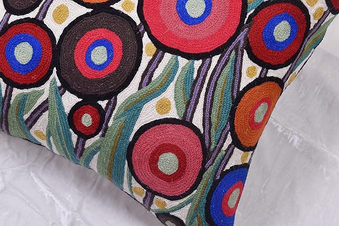 Floral Poppy Pillow Cover White Red Floral Outdoor Pillowcase Suzani Accent Chair Cushion Flower Accent Couch Pillowsham Boho Florals Chair Hand Embroidered 18x18 Inch-Ruum Studio Home