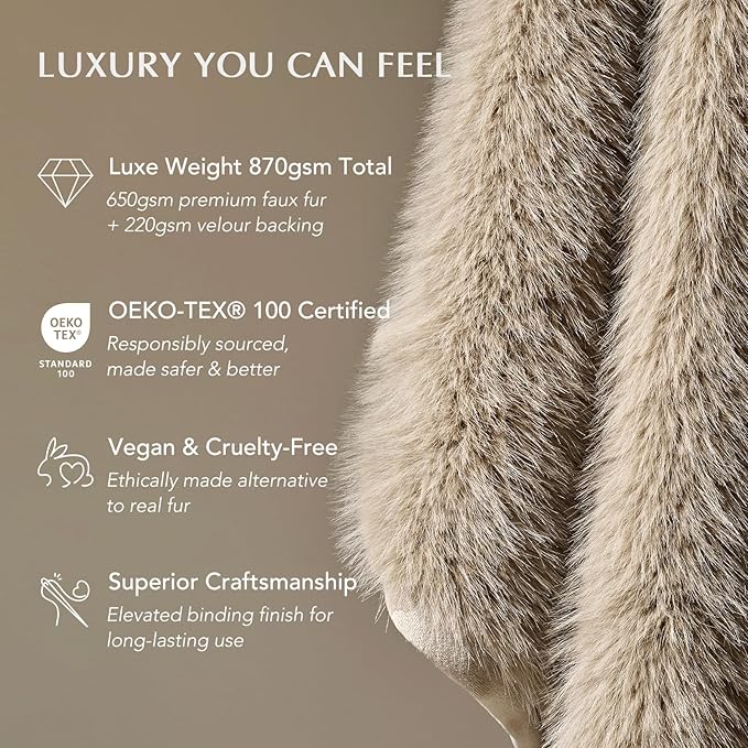Luxury Faux Fur Throw Blanket, Soft Fluffy Faux Mink Blankets for Bed, Couch, Sofa, Thick Cozy Plush Warm Fur Throws with Reversible Velvet, Natural Mink, 50"x60"-Ruum Studio Home