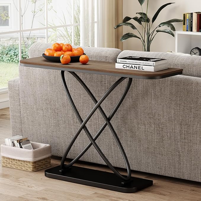 BECHAEO Farmhouse Narrow Console Table for Living Room, 47.4" Rustic Narrow Entryway Table, Sofa Tables Behind The Couch, Industrial Wooden Accent Tables for Hallway, Foyer Walnut-Ruum Studio Home