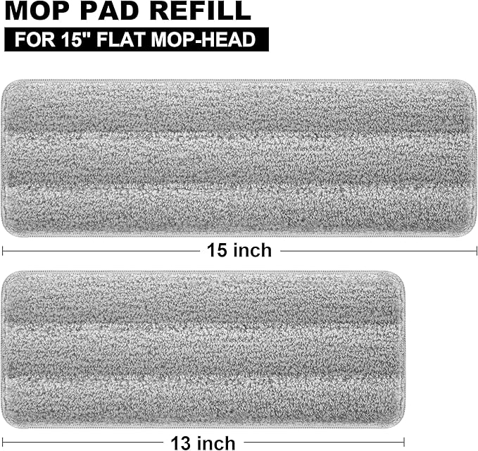 JOYMOOP Flat Mop Pads, Microfiber Mop Cleaning Pads, Washable Pads, Pads Replacement for JOYMOOP Flat Mop or Mop Bucket Set, Pack of 4 Refills 15inch - Grey and Stripe-Ruum Studio Home