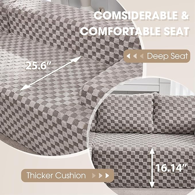 Hobestluk 96“ Modular Sectional Sofa Couches L-Shape Couch 3 Seat Modular Sofa Memory Foam Sectional Couches for Living Room, Cloud Couch with Oversized Chaise (Grey, Checked (Right Facing Chaise))-Ruum Studio Home