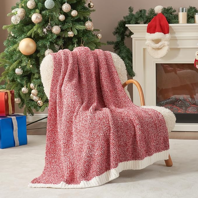 Snuggle Sac Red Throw Blanket for Couch, Super Soft Warm Christmas Red Blankets Cozy Knit Fuzzy Plush Lightweight Throws for Sofa, Bed, Camping, Heather Red, 50x60 inches-Ruum Studio Home