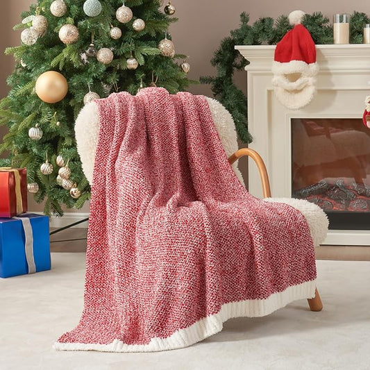 Snuggle Sac Red Throw Blanket for Couch, Super Soft Warm Christmas Red Blankets Cozy Knit Fuzzy Plush Lightweight Throws for Sofa, Bed, Camping, Heather Red, 50x60 inches-Ruum Studio Home