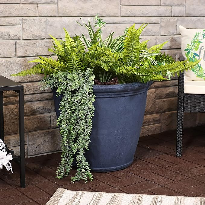Sunnydaze 24-Inch Anjelica Large Plastic Pot for Plants - Outdoor Polyresin Round Planter with Drillable Drainage Holes - Slate-Ruum Studio Home
