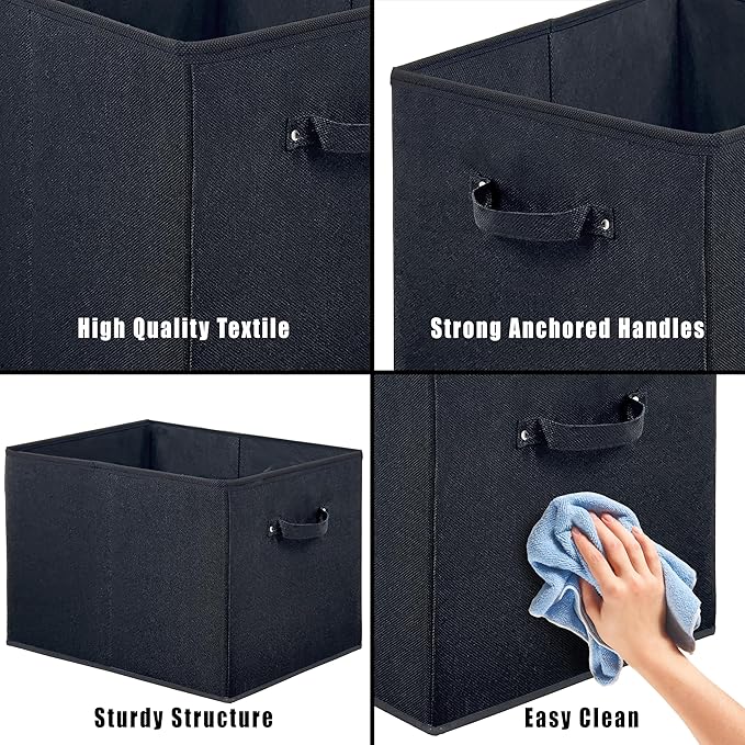 SIMPLE HOUSEWARE 15 x 13 Inch Collapsible Fabric Storage Bin with Handles, 2 Pack, Black-Ruum Studio Home