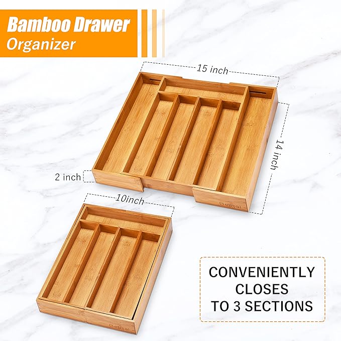 Bellsal Silverware Organizer Kitchen Drawer Organizer Expandable Bamboo Utensil Holder Cutlery Tray for Kitchen Utensil and Flatware Bedroom Office-Ruum Studio Home